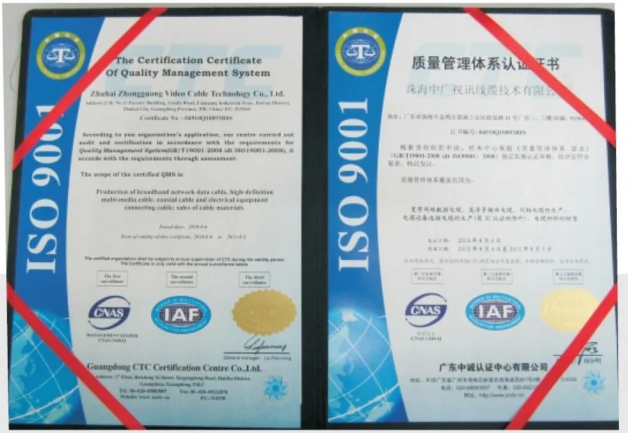 Zong Cable Technology Co., Ltd. Getting the certification of ISO90012008
