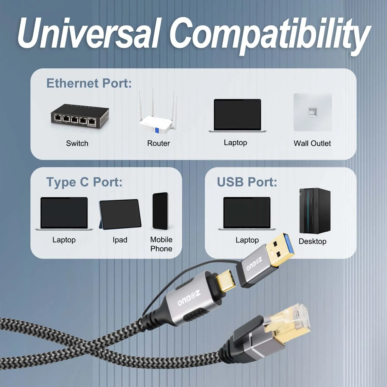TYPE-C+USB3.0 to RJ45 ZGCR04-8